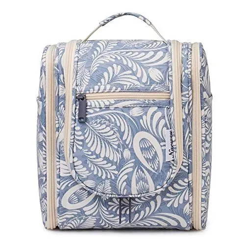 Produktbild: Narwey Klein Kulturbeutel Damen & Kulturbeutel Herren - Kinder Kulturtasche Zum Aufhängen & Männer Kosmetiktasche - Waschtasche für Frauen & Mädchen (Blaues Blatt (Klein))