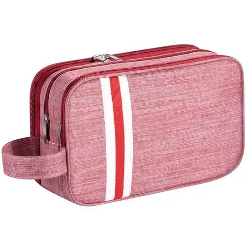 Produktbild: Kulturbeutel für Männer und Frauen, Kulturbeutel, Reisezubehör, Make-up-Tasche, Kosmetiktasche, Organizer, Grau/Rosa, Einfach