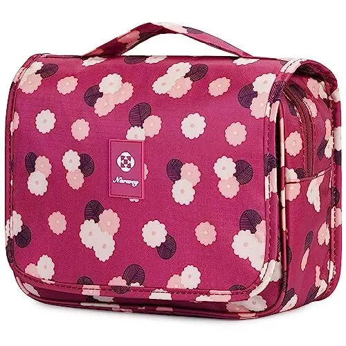 Produktbild: Kulturtasche Damen - Kulturtasche Zum Aufhängen, Kulturbeutel für Damen & Herren Kosmetiktasche - Waschtasche (rote Blume)