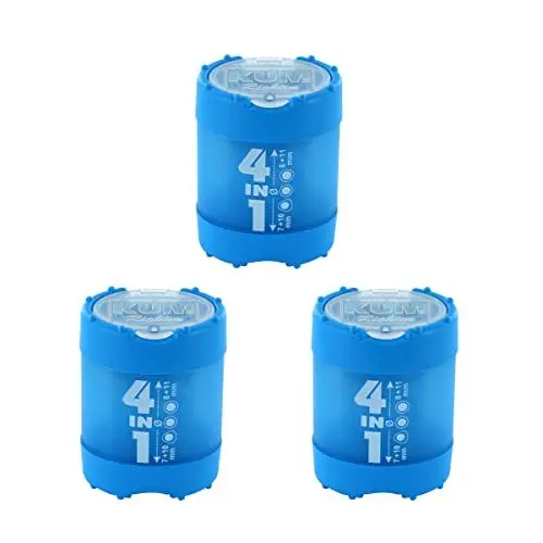 Produktbild: KUM AZ1028316-B - Anspitzer mit Behälter 4in1 blau, 3 Stück, mit Click Clack Verschluss, aus Kunststoff