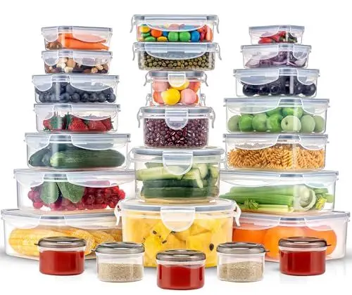 Produktbild: KUMD 50-Stück Große Vorratsdosen Mit Deckel Luftdicht | BPA-frei | Stapelbare Küchen Frischhaltedosen für Meal Prep | Gefrierschrank- & Mikrowellensicher | 25 Dosen + 25 Deckel | Leckerdichtes Design
