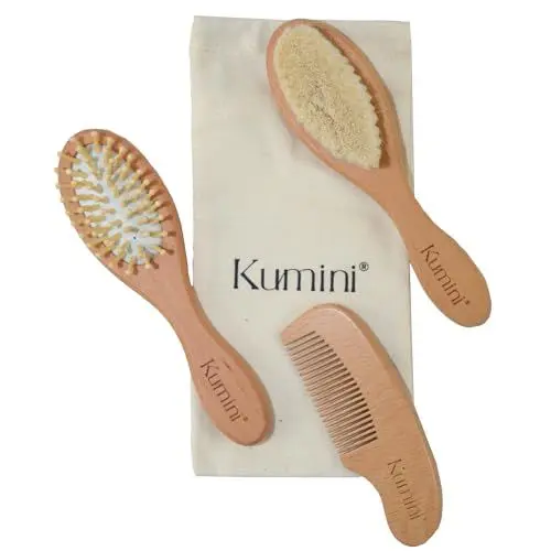 Produktbild: kumini Babybürsten-Set, Babybüste, Babykamm, Ziegenhaar, Bambus, Baby Kopfpflege