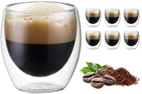 Produktbild: kumini Espressogläser-Set (6 x 80ml), Espressoset doppelwanding, Espressotasse, transparent, Espressogläser, Borosilikatglas, Dessertglas, Thermogläser, Mokkatassen