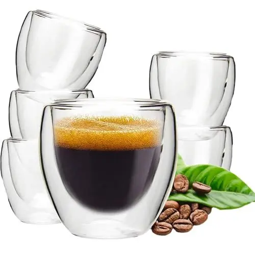 Produktbild: kumini Espressoglas (6 x 80ml), Espressoset doppelwanding, Espressotasse, transparent, Espressogläser, Borosilikatglas, Dessertglas, Thermogläser, Mokkatassen
