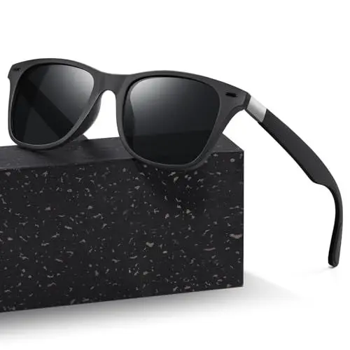 Produktbild: kunchu Sonnenbrille Herren-Damen-Polarisierte UV400-Schutz RechteckigeSchwarze Blendfreie Gläser Klassische Ultraleichte Quadratische Sonnenbrille Fahren Wandern Golfen Angeln Sport Sunglasses