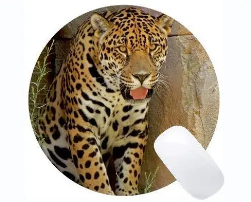 Produktbild: Kundenspezifische ursprüngliche Leopard-Reihen-runde Mausunterlage, Jaguar-Leopard-runde Mausunterlage mit genähtem Rand