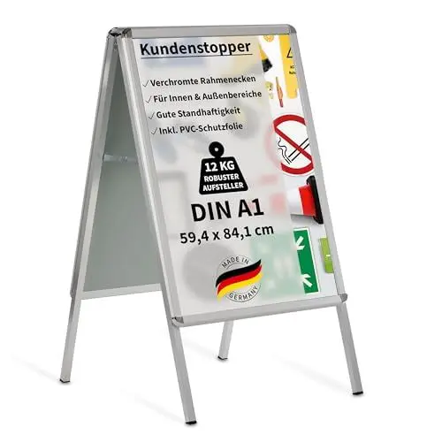 Produktbild: Kundenstopper Gehwegaufsteller Werbetafel | für zwei Plakate | Aluminium Plakatständer | inkl. PVC Schutzfolie (A1 B59,4,0 x H84,1 cm)