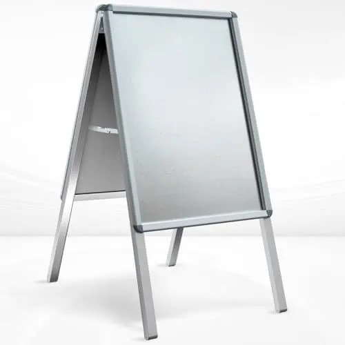 Produktbild: Kundenstopper | Aufsteller mit Aluminium-Rahmen | Doppelseitig verwendbar DIN A1 DIN A2 | Metallrückwand (Rahmenbreite: 25mm | DIN A2)