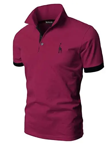 Produktbild: KUNJLELP Poloshirt Herren Kurzarm Männer Polohemd Giraffe Stickerei T-Shirt Sommer,XXL,Rot