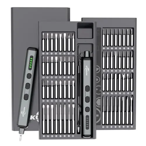 Produktbild: KUNLUN Mini Elektro Schraubendreher Set 70 in 1 mit 64 Magnetischen Bits 5 Gänge Drehmoment LED Bildschirm Magnetische Präzision Elektro Schraubendreher für Phone, Laptop, Brillen, Uhren, Brille