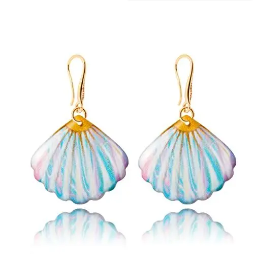 Produktbild: Kunst Groß Ozean Ohrringe Hängend·· Valentinstag Inspiration durch den Schmuck für Damen (Stil 16 - Schale Lila Blau)