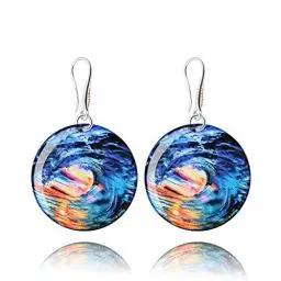 Produktbild: Kunst Groß Ozean Ohrringe Hängend·· Valentinstag Inspiration durch den Schmuck für Damen (Stil 13 - Sonnenuntergang Königsblau)