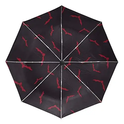 Produktbild: Kunst Schwarze Halloween-Fledermaus Regenschirm Taschenschirm Automatische Reise Winddichte Sonnenschutz Trekkingschirm Wanderregenschirm für Frauen Männer