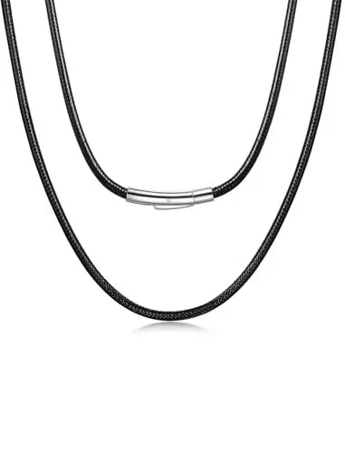 Produktbild: Kunstleder Halskette für Anhänger 2 mm Schwarz Kette Herren Kurz 45cm Damen Choker mit Edelstahl Verschluss Lederkette Lederband Edelstahlkette Ketten für Herren Klassisch
