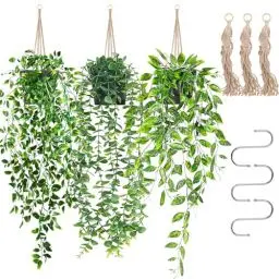 Produktbild: Kunstpflanze Hängepflanzen mit Töpfen, 3 Stück Künstliche Pflanzen Hängepflanze Künstlich, Wartungsfreie kunstpflanze Plastik Fake Pflanze Deko Modern Wohnzimmer Balkon Schlafzimmer Zimmer Tischdeko