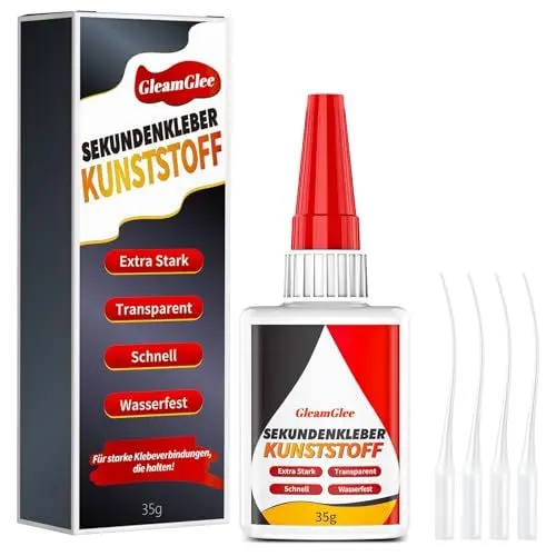 Produktbild: Kunststoffkleber 35g, Extra stark Spezialkleber Kunststoff, wasserfest, hitzebeständig & transparent Plastik Sekundenkleber für Kunststoff, Acrylglas, Modellbau
