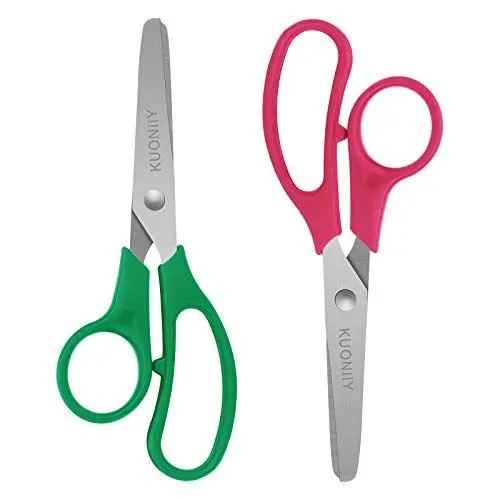 Produktbild: KUONIIY Kinderschere mit Edelstahl Klinge und Kunststoff Griff, Abgerundete Spitze, 2er Pack, (Rot, Grün)