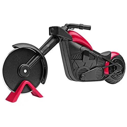 Produktbild: KUONIIY Motorrad Pizzaschneider, Edelstahl Kunststoff Pizzaroller, Pizzarad als schöne Dekor (21,5 * 8,5 cm, schwarz & rot)