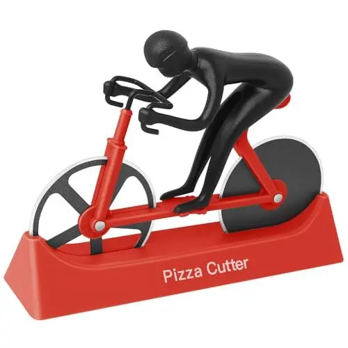 Produktbild: KUONIIY Pizzaschneider, Fahrrad Pizzaschneider Dual Edelstahl Super Scharfe Klingen Hobel mit Antihaftbeschichtung, Rot