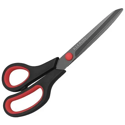 Produktbild: KUONIIY Schere Ultra scharfe Titanbeschichtung, weiche Komfortgriffe, Mehrzweckschere, schwarz-rot, 19,5 cm