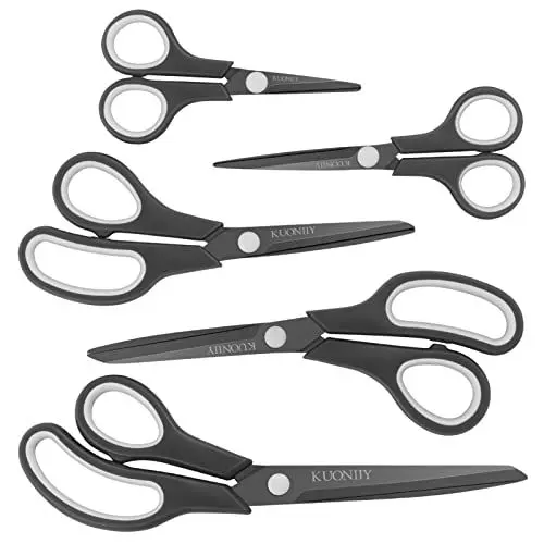 Produktbild: KUONIIY Scheren Set 5-teilig Titanbeschichtung Schere mit Weichem Griff Scharfe Klingen