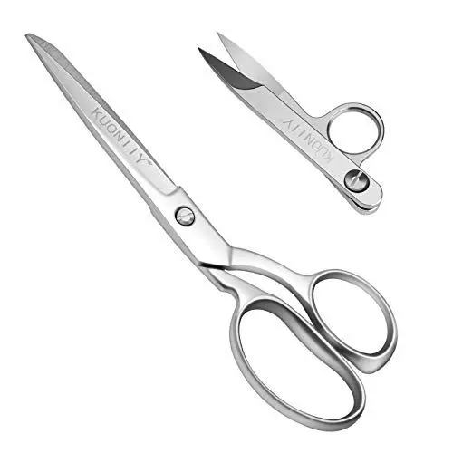 Produktbild: KUONIIY Schneiderschere, Extra Scharfe Stoffschere aus Edelstahl, 20 cm Textilschere für Präzisen Schnitt mit Bequemem Griff, Mitgelieferte Edelstahl Fadenschere (Silber)