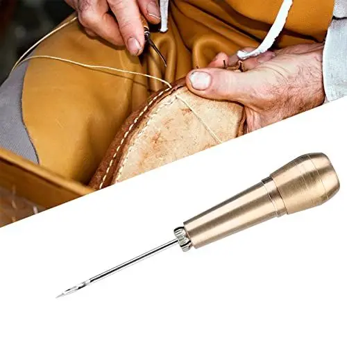 Produktbild: Kupfer Griff Nadeln Nähen, 3 Nadeln Griff Nadeln Nähen Ahle, Leder-Schuh-Reparatur-Werkzeug-Set, für DIY Nähen und Reparieren Lederschuhe Taschen