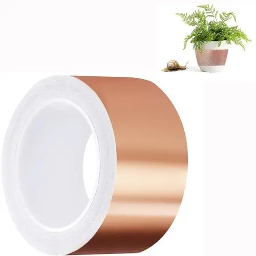 Produktbild: Kupferband Gegen Schnecken, Effektiver Schneckenzaun Schneckenschutz, Kupferband Selbstklebend Schneckenabwehr für Gärten Balkone Hochbeet Pflanzen, EMI Abschirmband Schneckenfalle (50MM × 20M)