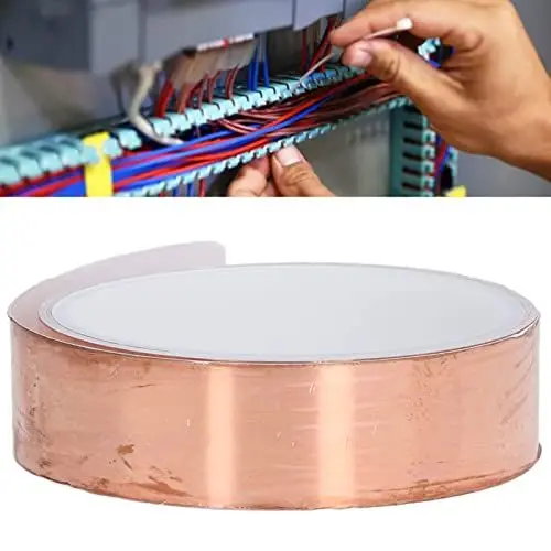 Produktbild: Kupferfolienband (3 Meter/9,8 Fuß) mit doppelt leitfähigem Klebstoff für EMI-Abschirmung von Gitarren, Buntglas, Papierschaltkreise, elektrische Reparaturen, Schneckenabwehrmittel