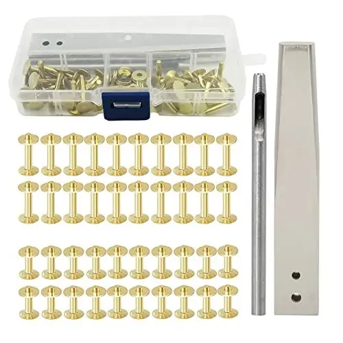 Produktbild: Kupfernieten und Grate-Set, 40 Sets Kupfernieten, Leder, Reines Kupfer, Nietsetzwerkzeug für Gürtel, Brieftaschen, Halsbänder, Leder, Heimwerkerbedarf (Stil C)