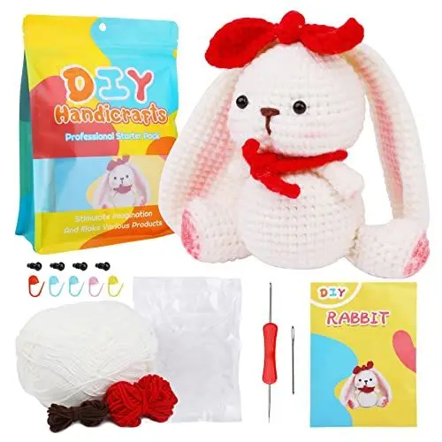 Produktbild: Kuppt Häkelset für Anfänger, Häkeltiere Set, Strickset mit Häkelnadeln, Garn, Schritt für Schritt Anleitungsvideo, Häkelset für Anfänger Erwachsene, DIY-Handwerkskunst (Kaninchen)