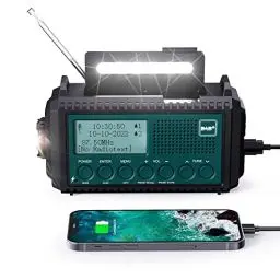 Produktbild: Kurbelradio DAB+/DAB/UKW mit 5000mAh Akku Wiederaufladbare, Notfallradio mit Taschenlampe & Leselicht, Tragbare Camping Radio mit USB Handyladefunktion FM Dynamo, SOS-Alarm für Wandern, Outdoor