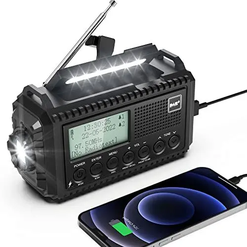 Produktbild: Kurbelradio DAB/UKW, Tragbare Solar Radio mit LED Taschenlampe & Leselicht, DAB+/FM Dynamo Radio IPX4, 5000mAh Wiederaufladbare Notfall Radio und SOS-Alarm Geeignet für Wandern, Camping, Outdoor