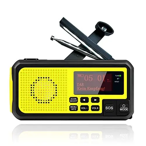 Produktbild: Kurbelradio DAB+ FM Tragbare Radio, Notfall Kurbelradio mit Handyladefunktion Solar USB-Ladegerät 5000mAh Akk Wiederaufladbare Radio Kurbel Notfall LED Taschenlampe Leseleuchte SOS Alarm für Camping