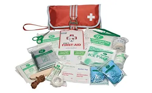 Produktbild: Kurgo Erste Hilfe Set für Hunde, 50-teiliges Kit mit Flaschenöffner, Ideal fürs Wandern oder fürs Auto, Rot
