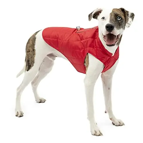 Produktbild: Kurgo Loft Hundejacke, Mit Hundegeschirr kombinierbar, Wasserdicht und reflektierend, Ideal für den Winter, Größe XL, Rot/Grau