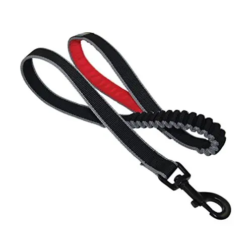 Produktbild: Kurgo Rückfedernde Leine Wander- und Laufleine, Gepolsterter, atmungsaktiver Netzgewebe-Griff, 76 - 91 cm Länge, Schwarz/Rot