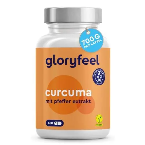 Produktbild: Curcuma 400 Kapseln (13 Monate) - Original Kurkumapulver aus Indien - 700mg pro Kapsel mit Curcumin & Piperin - Laborgeprüft, vegan, hochdosiert und ohne Zusätze in Deutschland hergestellt