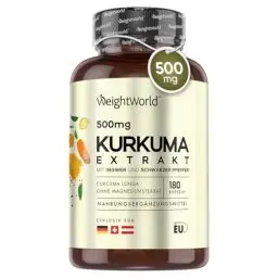 Produktbild: Kurkuma Extrakt Kapseln - Entspricht ca. 25.000mg Curcuma 50:1-180 Kapseln - 6 Monate Vorrat - 95% Curcumin - Turmeric mit Ingwer &schwarzem Pfeffer(Piperin) - Bioverfügbarkeit - Vegan - WeightWorld