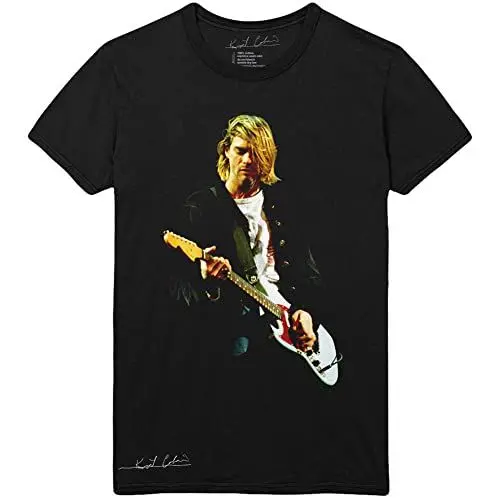 Produktbild: Kurt Cobain T-Shirt Guitar Photo Colour Logo Neu Offiziell Unisex Schwarz Größe M