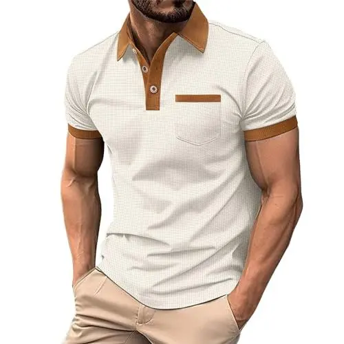 Produktbild: Kurzarm Tshirt Herren Poloshirt Herren Herren Hemd Kurzarm T-Shirts für Herren Polo Shirt Männer Poloshirt Herren Poloshirt Herren Weiß Polo Tshirt Herren Polo Hemd Herren Beige XL