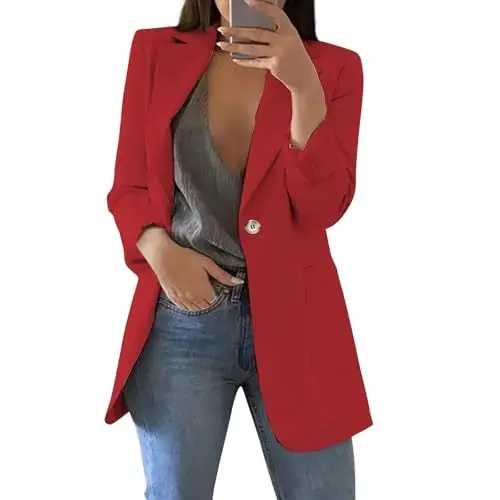 Produktbild: Generisch Damen Elegantes Outfit Damen Blazer Elegant Modern Trachtenjacke Damen Hosenanzug Damen Sportlich Jacken Damen Blazer Damen Sportlich Elegant Lang Gehrock Damen Boucle Jacke Rot Xl