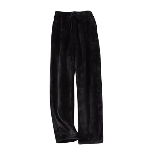 Produktbild: Kurze Schlafhose Damen Fashion Leinenhose Schlafanzug Damen - Schlafanzüge Und Pyjamas Thermohose Lose Jogginghose Strandhose Damen Satin Pyjama Schlafanzughose Chino Hose Damen Stretch（1-Black，M）