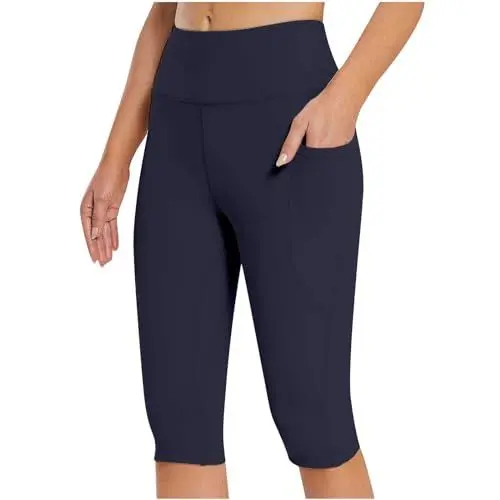 Produktbild: Kurzes Oberteil Damen Bauchfrei Sexy Caprihose, Workout, Bikerhose, Abnehmen, athletische Gymnastikhose, Yogahose Bodybuilding Hose Kurz Damen Shorts Damen Rot (Navy, L)