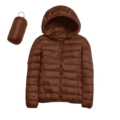 Produktbild: Kurzmantel Wolle Damen Damen Daunenweste Beige Damen Warme Leichte Jacke Mit Kapuze Winddichter Wintermantel Mit Recycelter Isolierung Winter Schlank Umstandsjacke üBergangsjacke Damen (Brown, XL)