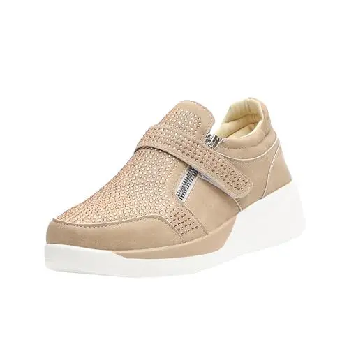 Produktbild: kuschel Hausschuhe Herren Sommer Damen-Plateau-Sneaker, Schuhe mit Keilabsatz, Kristall, Sport-Walking-Sneaker, Slipsole, Laufen, Outdoor-Schuhe, Workout-Sneaker Khaki 35