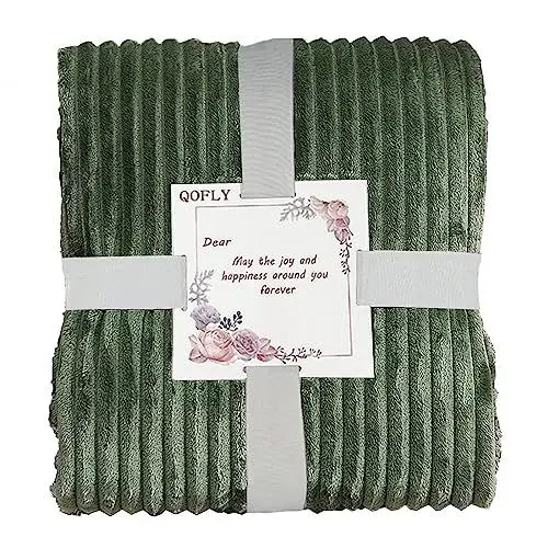 Produktbild: Kuscheldecke 200x230 Olivgrün Sofadecke, Weiche Flauschige und Wärme - Flanell Fleecedecke Kuscheldecke Decke Wohndecken Bettüberwurf Streifen Couchdecke