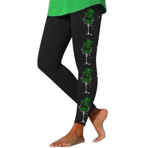 Produktbild: Kuschelhose Damen Pro Leggings Damen Kleidung Damen-St-Day-Leggings, irische irische Sport-Leggings mit weichem und schmalem Po- Leggings Lederoptik Damen (AG, L)