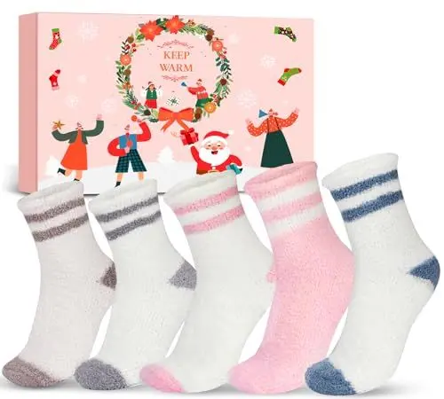 Produktbild: Kuschelsocken Damen Geschenke für Frauen Weihnachten: Thermosocken Wintersocken Warme Dicke Flauschige Socken, Kleine Weihnachtsgeschenke Frauen Teenager Mädchen Geschenke Adventskalender