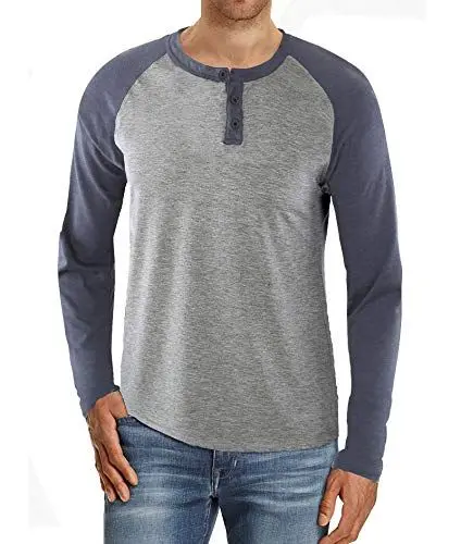 Produktbild: Kuson Herren Langarmshirt Henley Shirt Long Sleeve Shirt Men mit O-Ausschnitt Hellgrau M